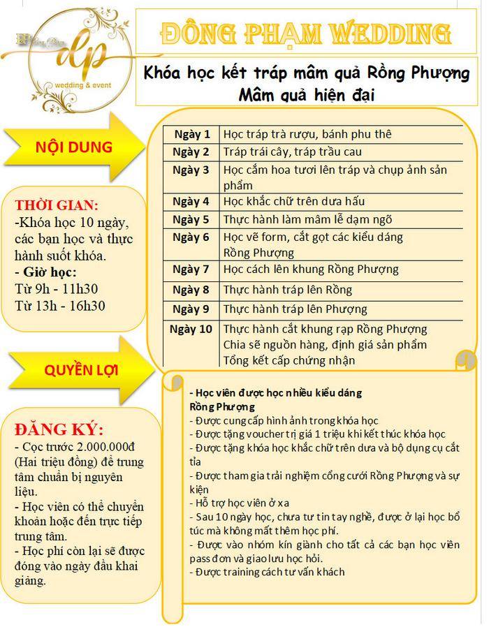 Tham khảo khoá học 10 ngày kết tráp mâm quả rồng phụng - Mâm quả hiện đại.